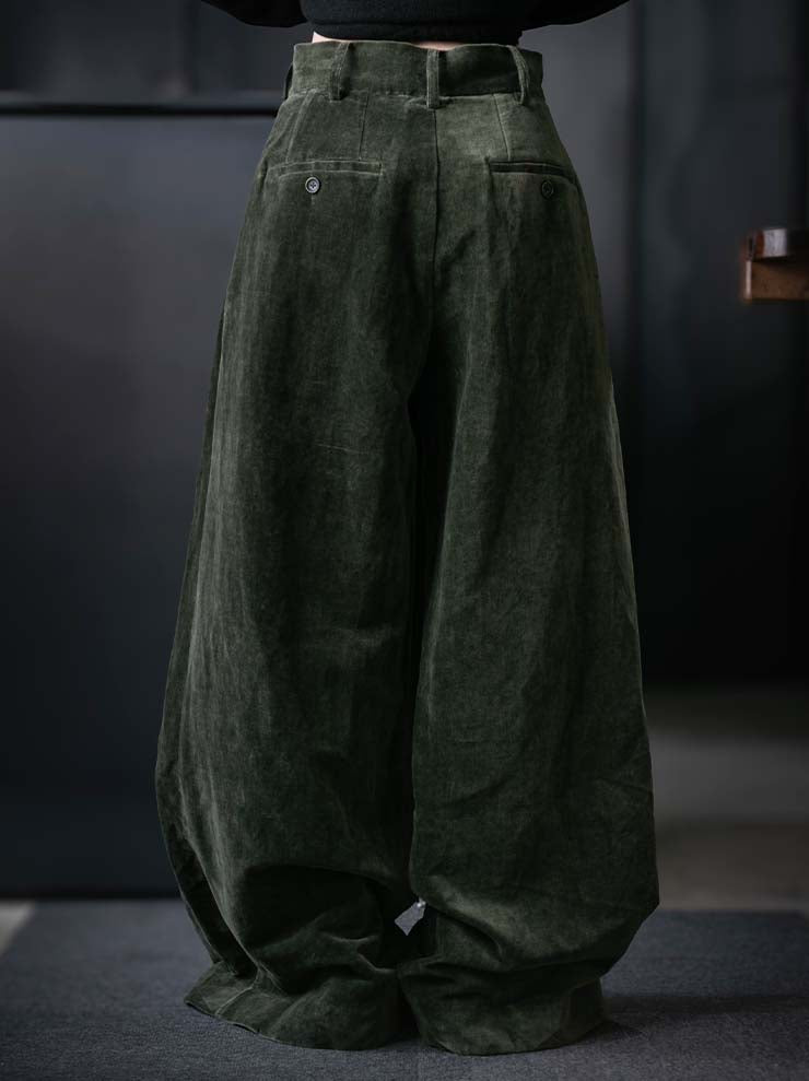 UMA WANG<br>WOMENS VELVET TROUSERS / DARK GREEN