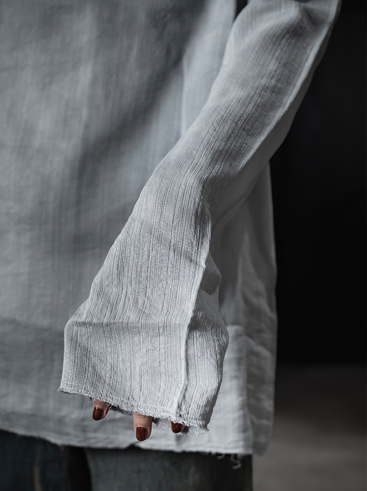 K’ANG <br>Men’s opened collar pullover shirt / GREY INDIGO