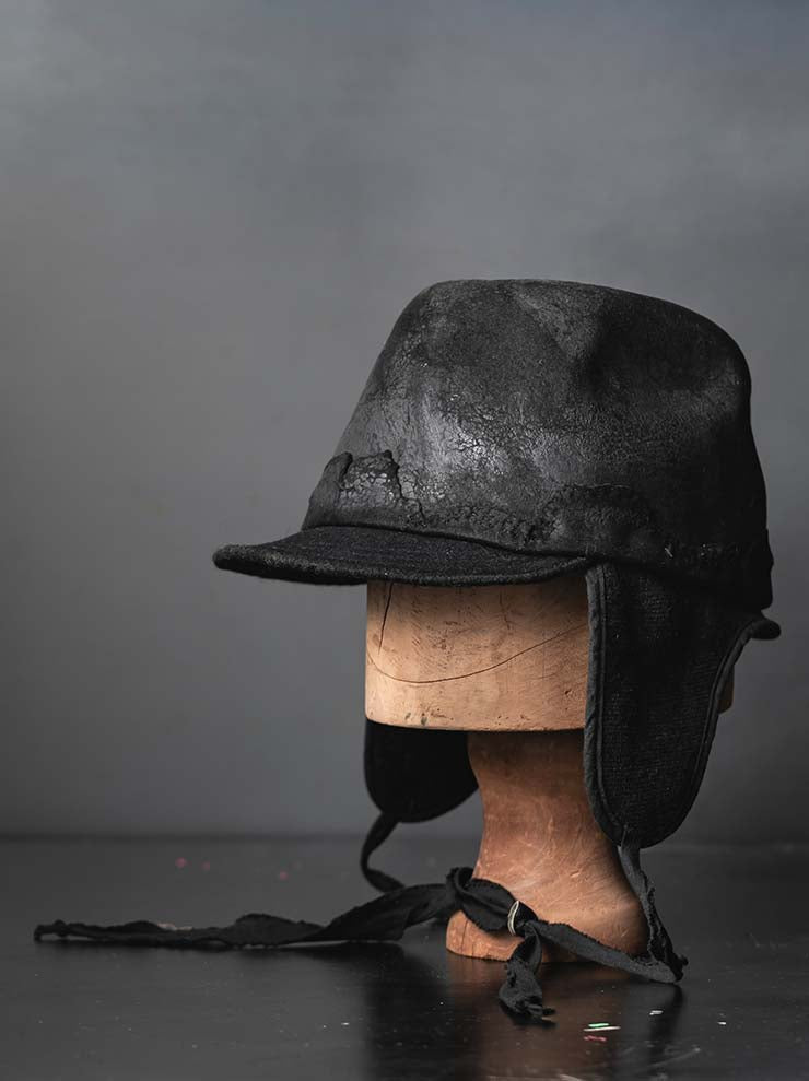 HORISAKI<br>ONE OF A KIND COLLECTION ラビットファーフェルトイヤーフラップ付きハット OOAK25 NO.43 / BLACK HB