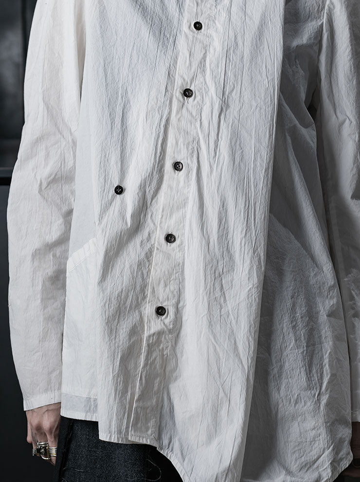 CHIAHUNG SU<br>WOMENS WRINKLE MANDARIN COLLAR SHIRT / WHITE