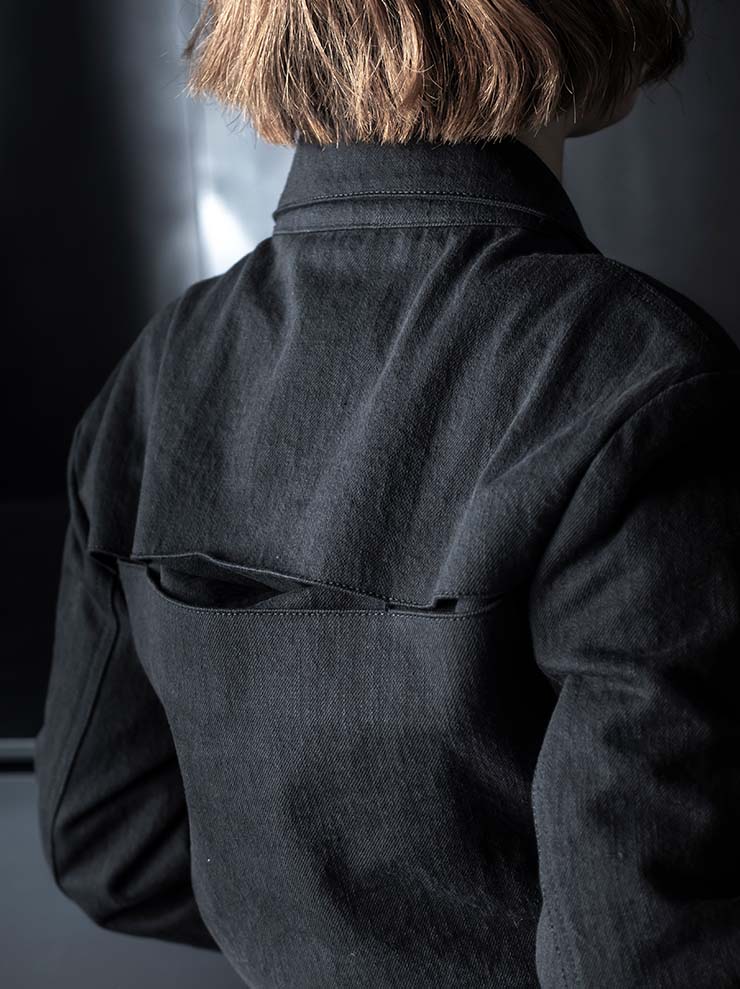 K'ANG<br>MENS SPLIT LAYER BACK DENIM JACKET / OFF BLACK