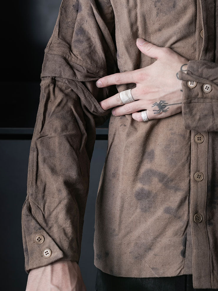 OUTBREAK LAB<br>MENS Overlay Shirt in Eri Silk / Naturally Dyed Beige