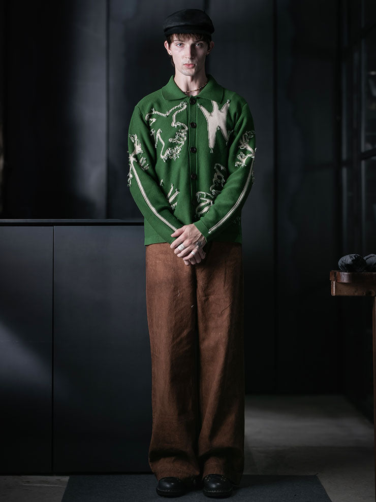 KINYAN LAM<br>UNISEX Relaxed Fit Collared Cardigan / Green