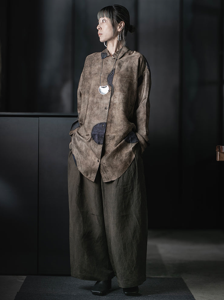 UMA WANG<br>WOMENS TEAYS TOP / BROWN/BLUE