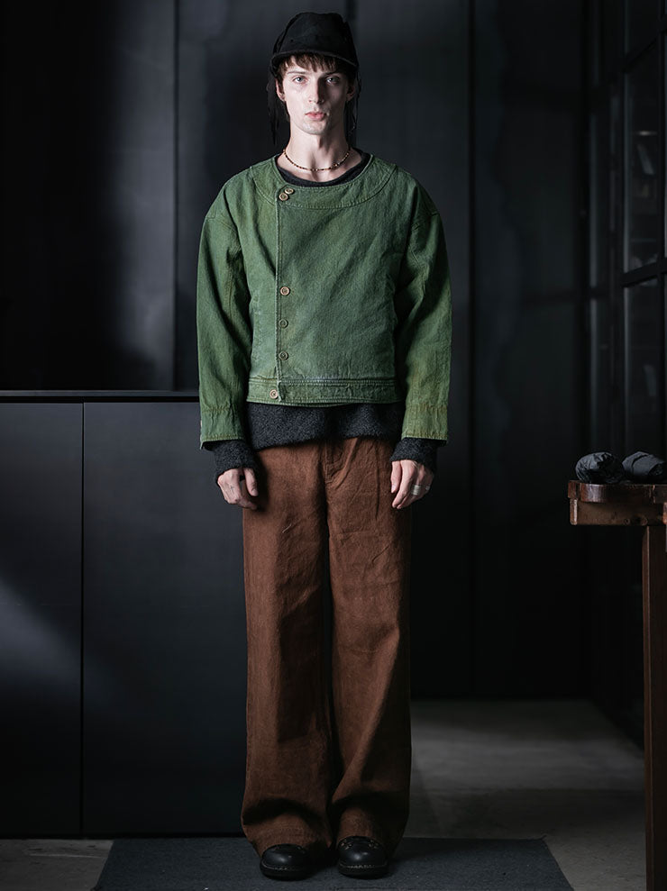 KINYAN LAM<br>UNISEX Natural Dye Collarless Bomber Jacket / GREEN