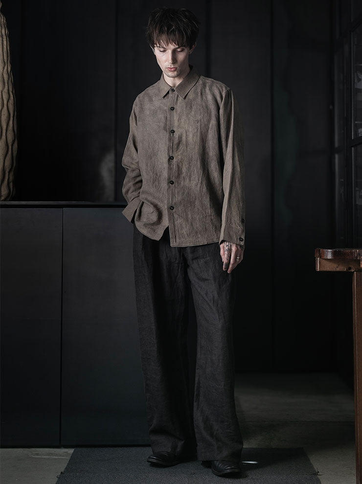 toward(s)<br>TOBI PANT IN LINEN WITH STERLING SILVER BUTTON / Brown & Black
