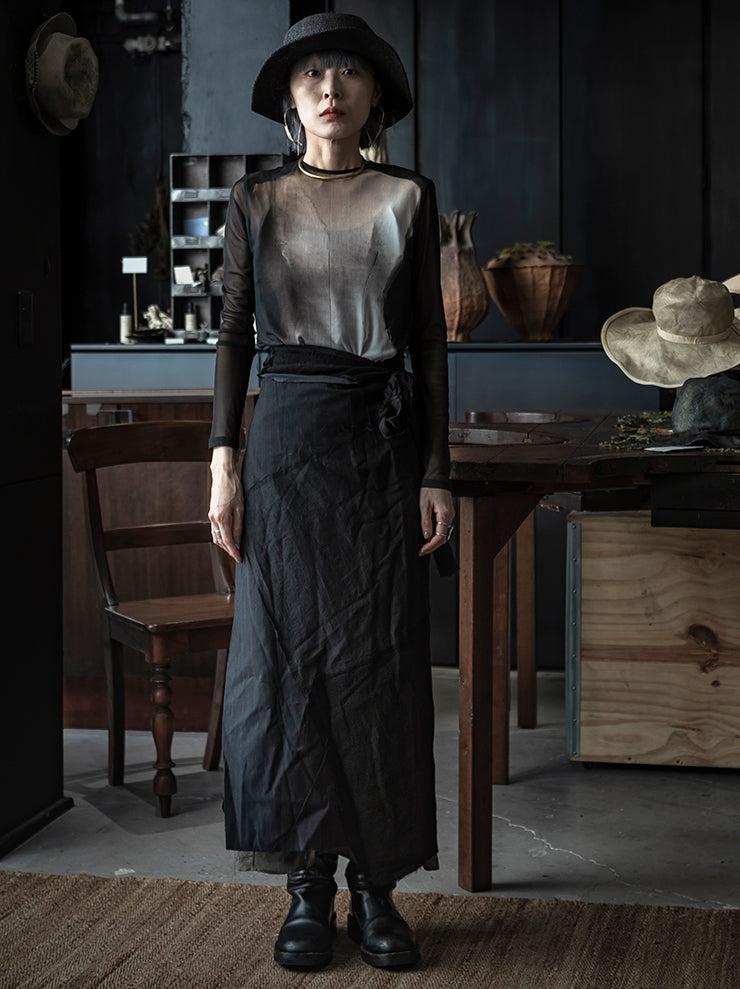 IA LONDON<br>WOMENS FITTED MESH TOP / SEMI-COUTURE PRINT