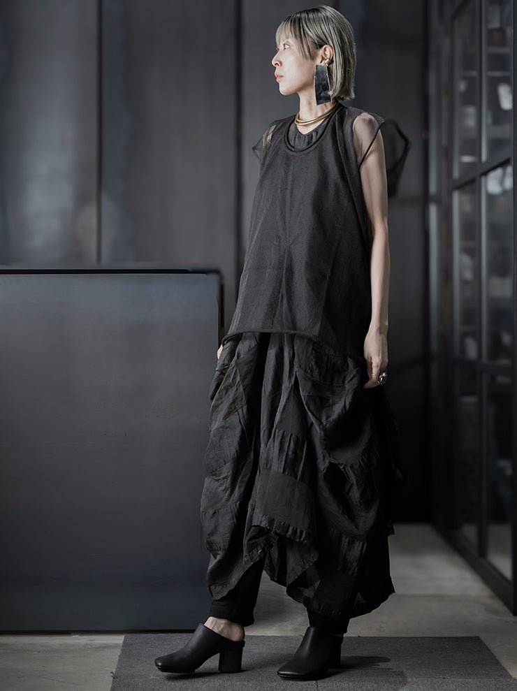 UMA WANG<br> WOMENS Tulle Sleeveless Top / BLACK