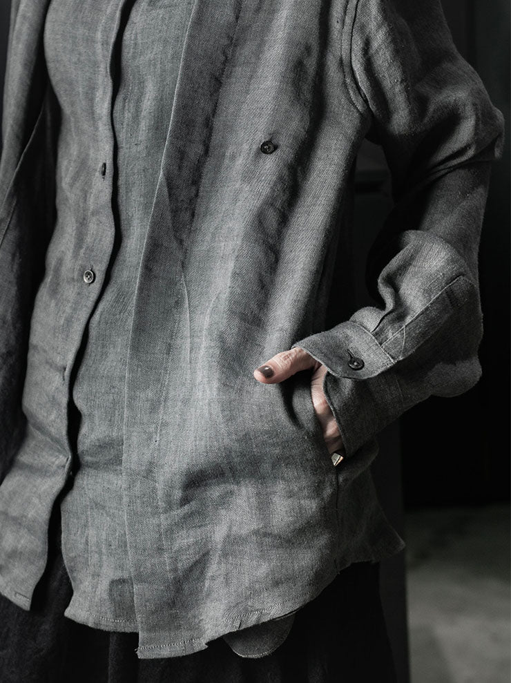 CHIAHUNG SU<br>HAND WOVEN & DYED LAYERING SHIRT / WALNUT GREY