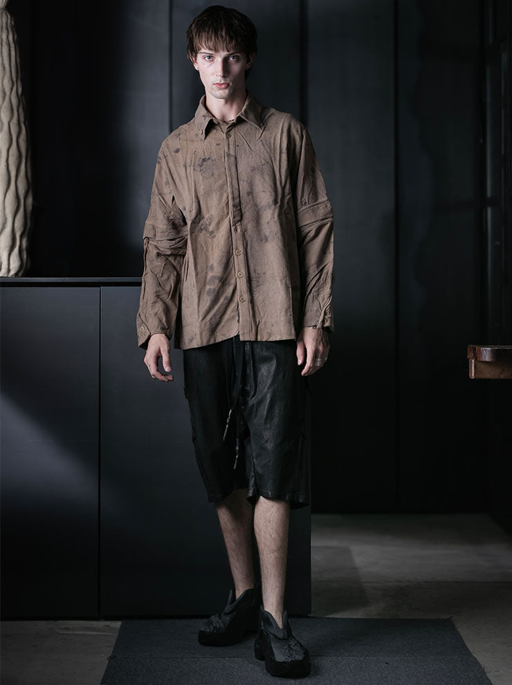 OUTBREAK LAB<br>MENS Overlay Shirt in Eri Silk / Naturally Dyed Beige