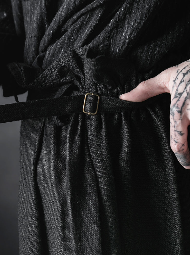 CHIAHUNG SU<br>HAND WOVEN & DYED STRIPPED WIDE TROUSERS / DYED BLACK