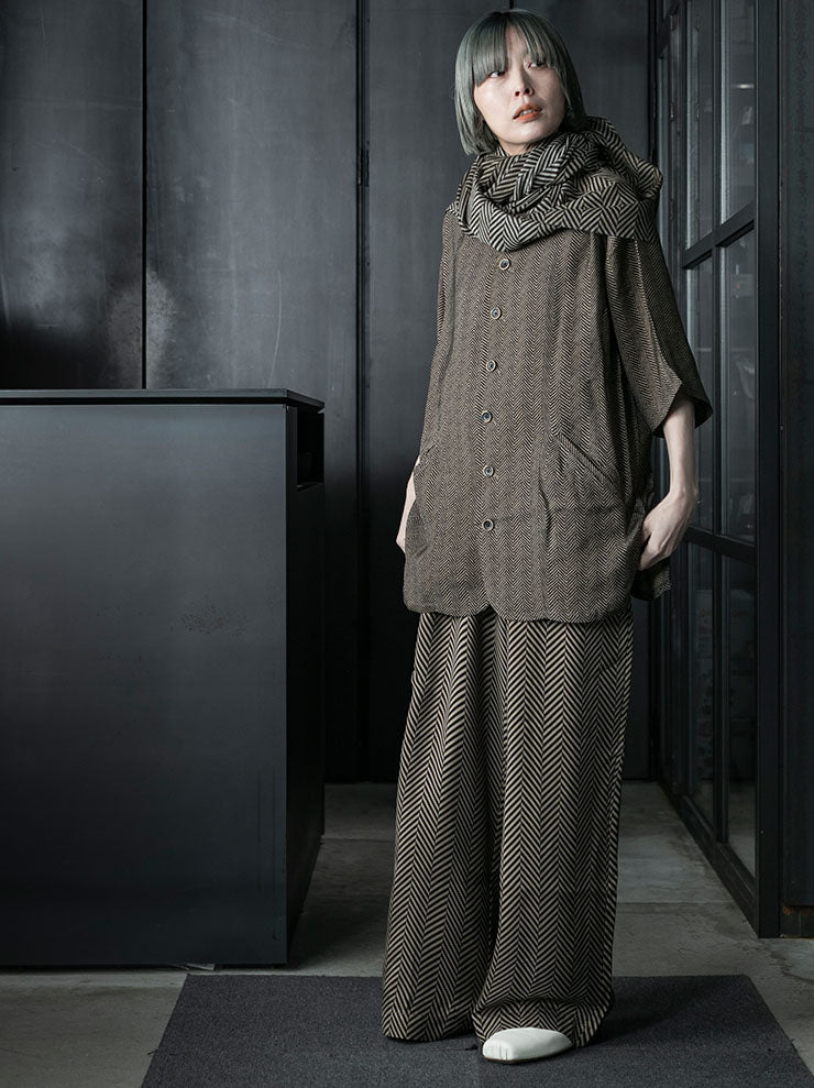 UMA WANG<br> MENS WIDE TROUSER / TAN × BLACK