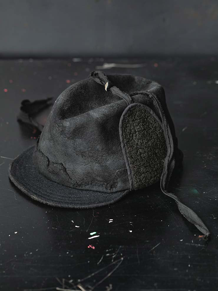 HORISAKI<br>ONE OF A KIND COLLECTION ラビットファーフェルトイヤーフラップ付きハット OOAK25 NO.43 / BLACK HB