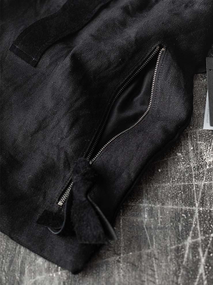 TUFORÉE<br> Leather handle linen tote bag / BLACK