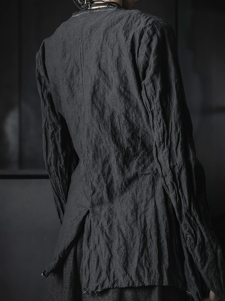 CHIAHUNG SU<br>HAND-DYED & WOVEN LAYERING RAW EDGE BLAZER / DYE BLACK