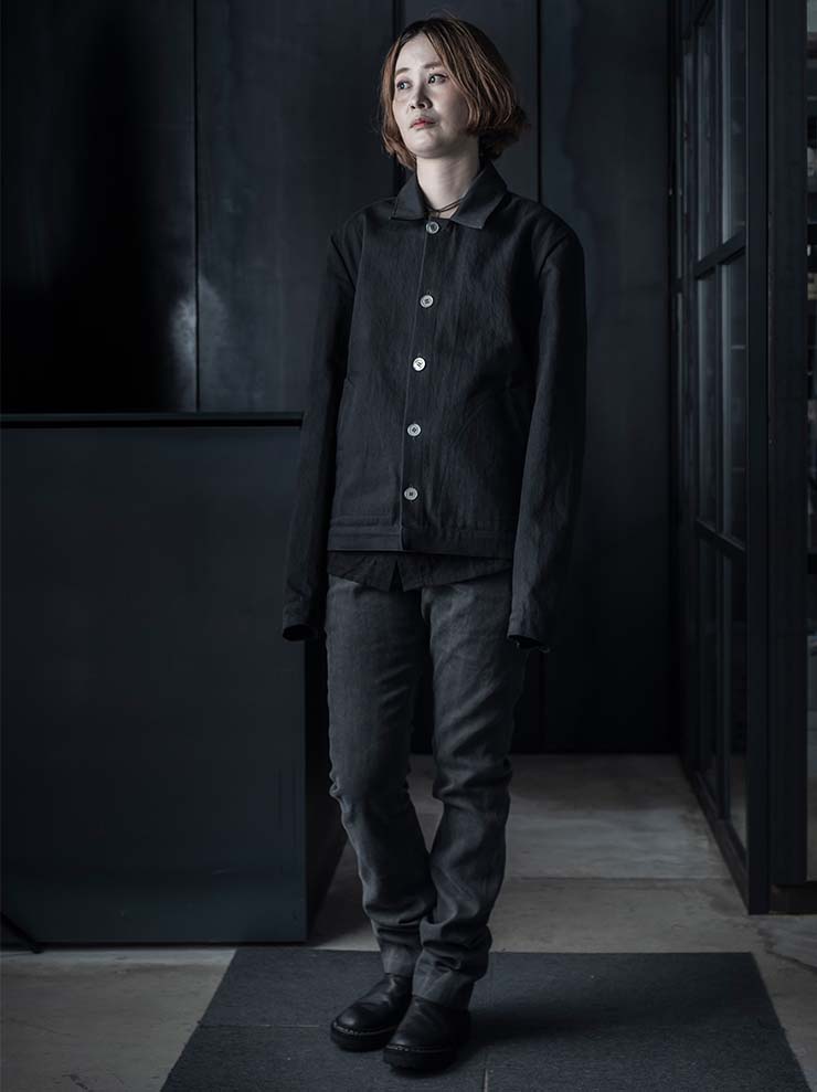 K'ANG<br>MENS SPLIT LAYER BACK DENIM JACKET / OFF BLACK