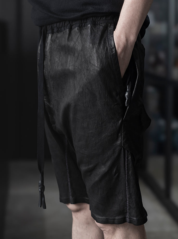 ISAAC SELLAM EXPERIENCE<br> MENS LEATHER SHORTS / NOIR