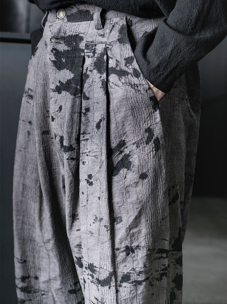 CHIAHUNG SU<br>MENS HAND WOVEN & DYED WIDE HAREM TROUSER / UNEVEN GREY