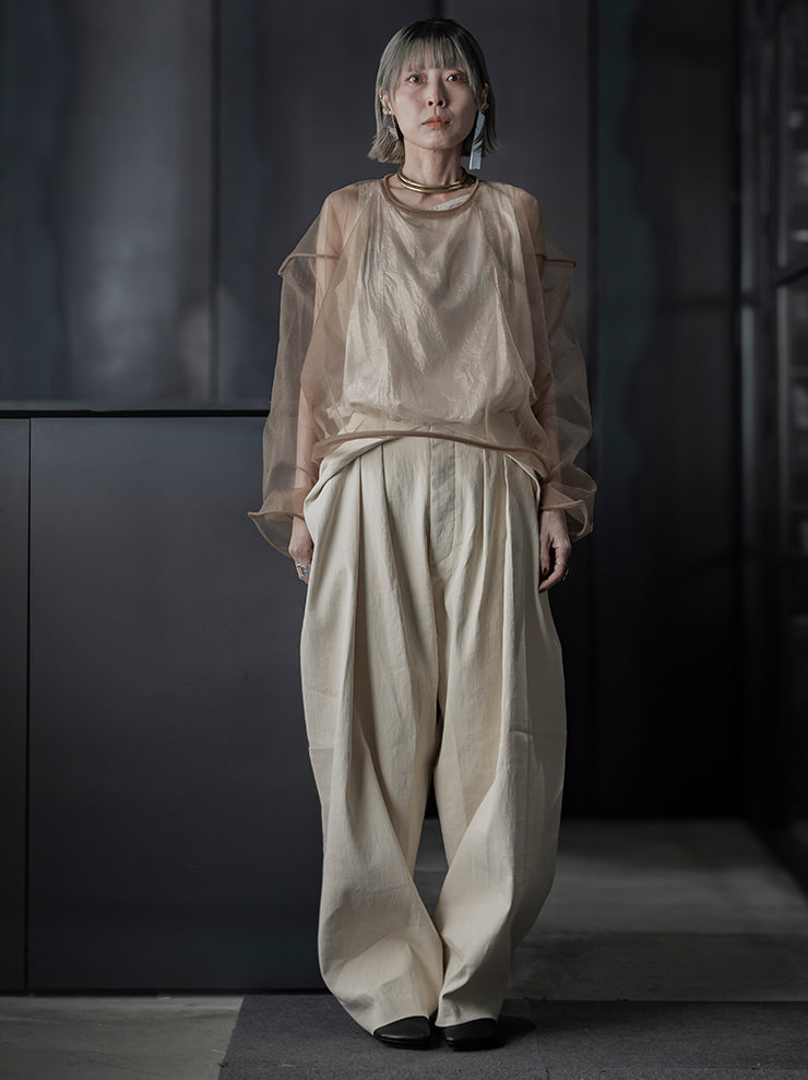UMA WANG<br> WOMENS Tulle long sleeve top / MUSTARD