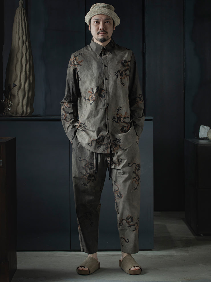 UMA WANG<br> MENS printed trousers / GRAY × BLACK
