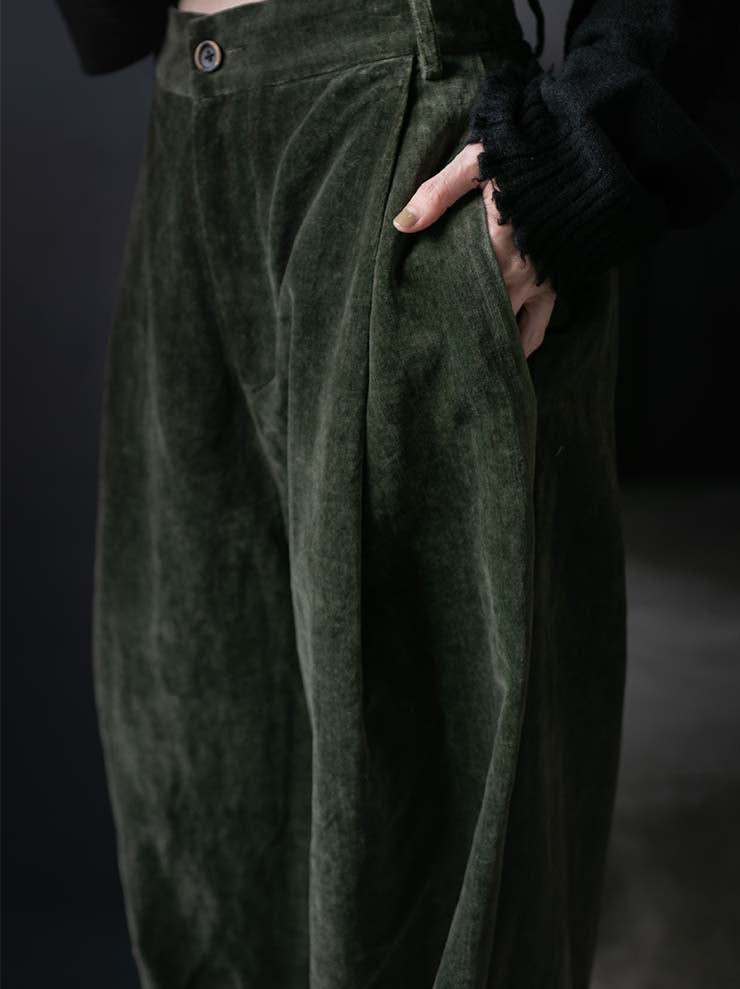 UMA WANG<br>WOMENS VELVET TROUSERS / DARK GREEN