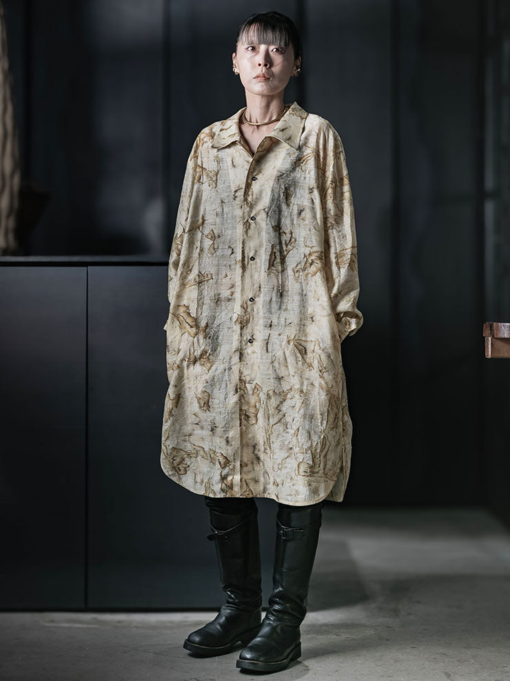 CHIAHUNG SU<br>WOMENS DYED VINTAGE FABRICS ELONGATED SHIRT