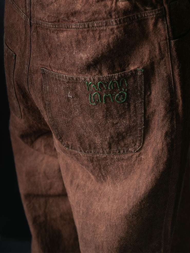 KINYAN LAM<br>UNISEX Natural Dye Hand Embroidery Straight Fit Jeans / Brown