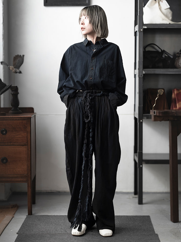 KINYAN LAM<br> UNISEX HAND EMBROIDERED LONG SLEEVE SHIRT / INDIGO BLUE