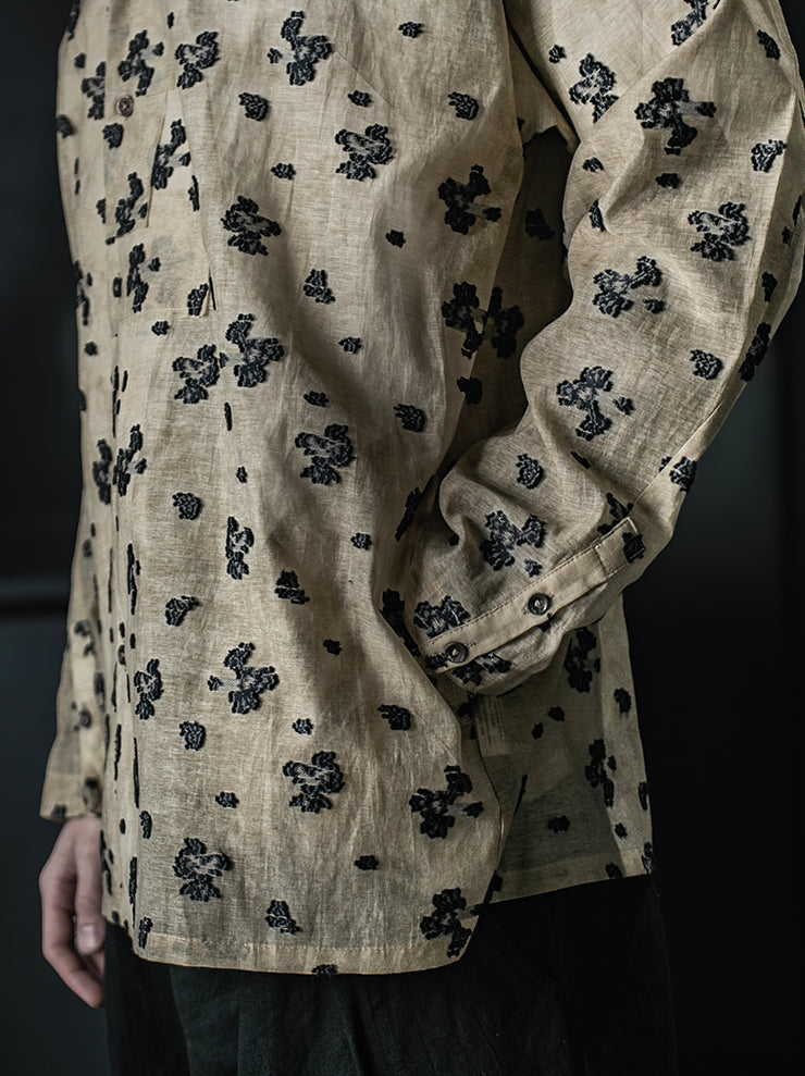 CHIAHUNG SU<br>RELAXED-FIT HAND WOVEN & DYED FLORAL PATCHED SHIRT / FLORAL