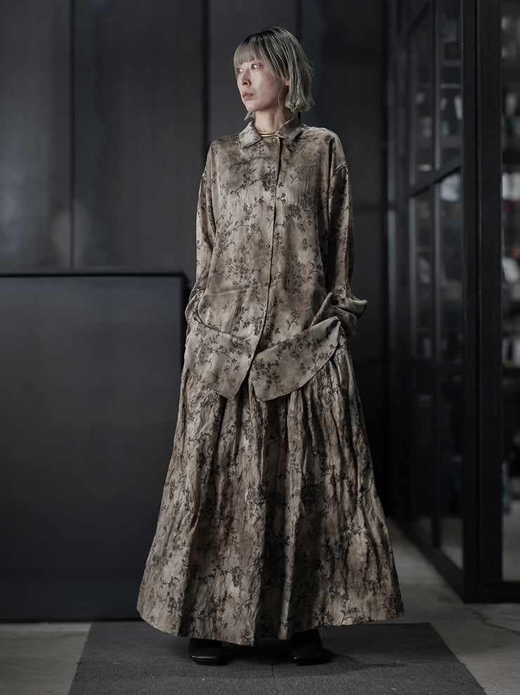 UMA WANG<br> WOMENS FLOWER PRINT SKIRT / DIRTY WHITE x GREY