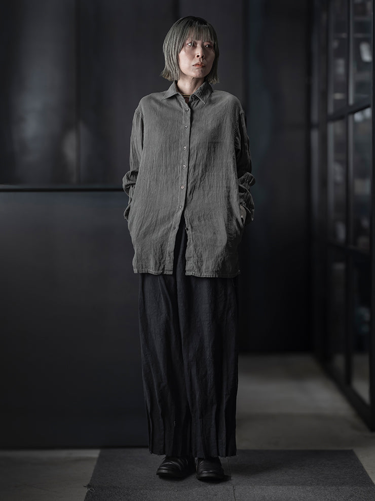 CHIAHUNG-SU<br>UNISEX HAND WOVEN ELONGATE STRIPE SHIRT / STONE GREY STRIPE