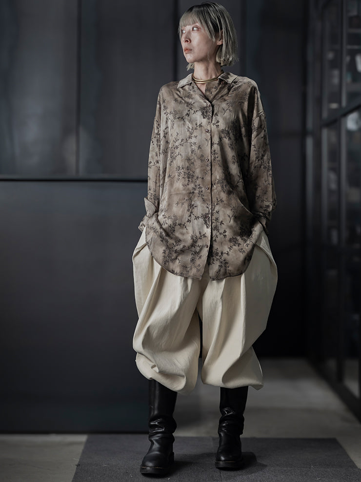UMA WANG<br> WOMENS FLOWER PRINT BLOUSE / DIRTY WHITE × GREY