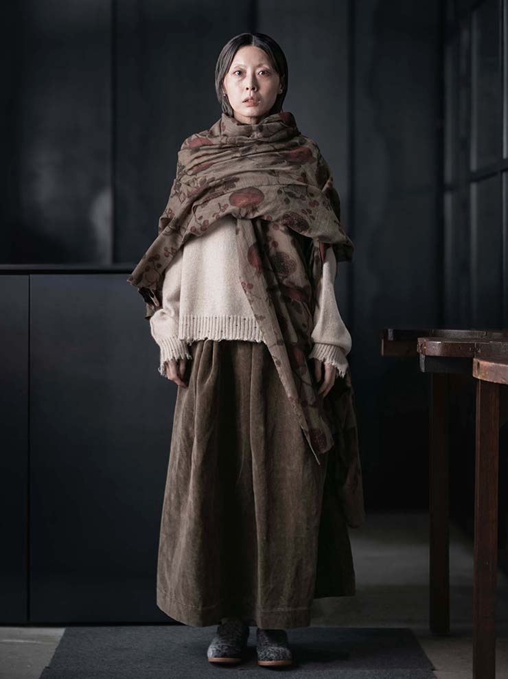 UMA WANG<br>WOOL SCARF / TAN/RED/GREEN