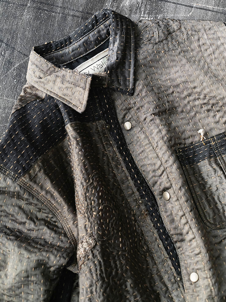 By Walid<br> MENS RAIN JACKET WADDED / GREEN DRAGON × CHARCOAL WOOL