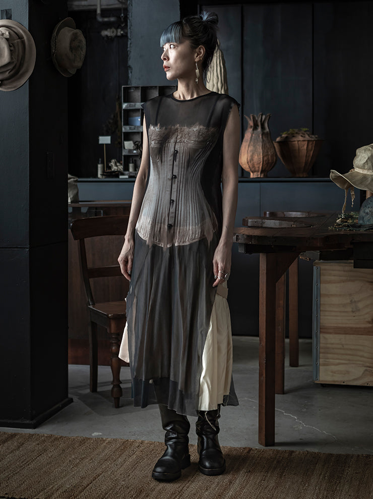 IA LONDON<br>WOMENS SLEEVELESS MESH DRESS / CORSET PRINT