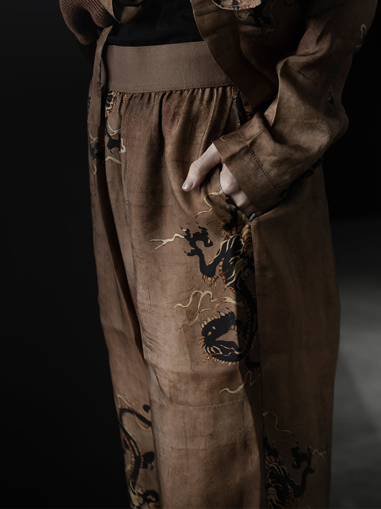UMA WANG<br> WOMENS printed trousers / ROSE × BLACK