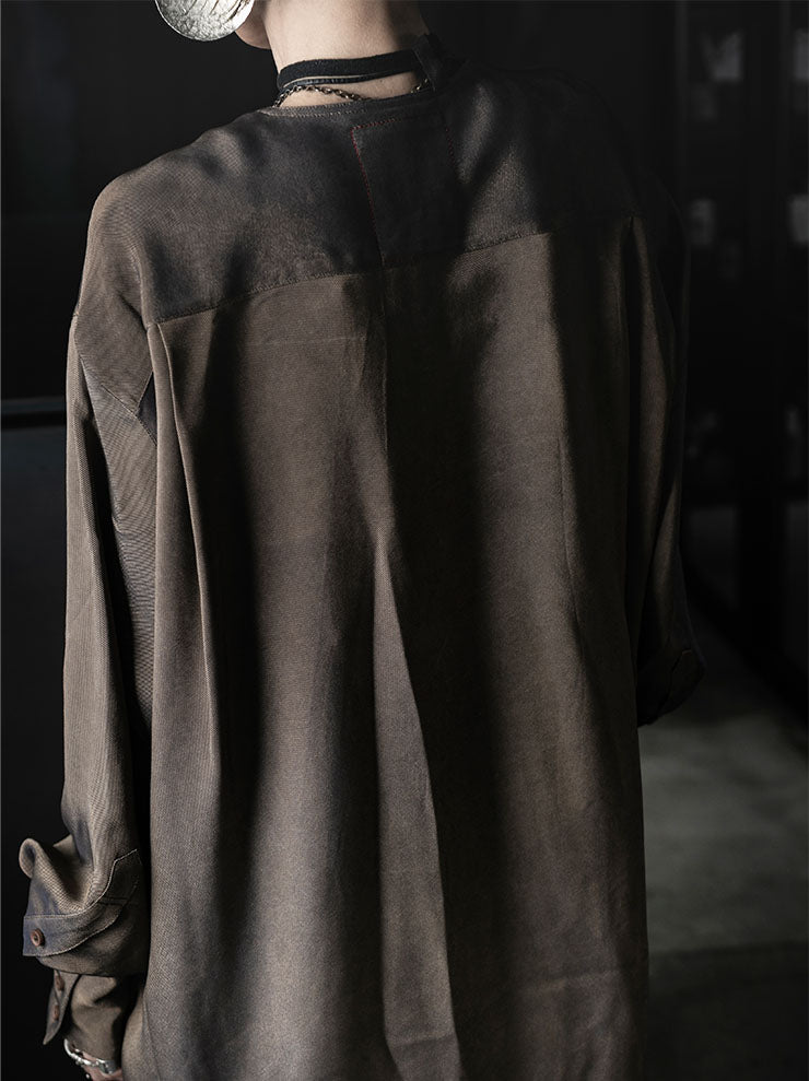UMA WANG<br>WOMENS TAFFE TOP / GREY BROWN