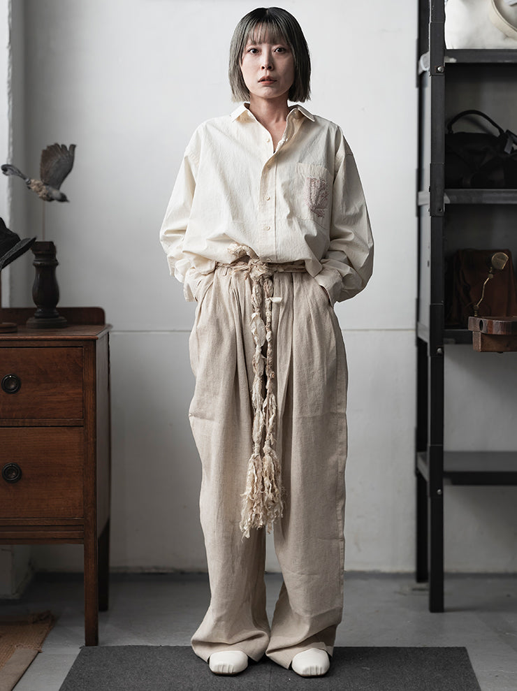 KINYAN LAM<br> UNISEX HAND EMBROIDERED LONG SLEEVE SHIRT / WHITE AND RED