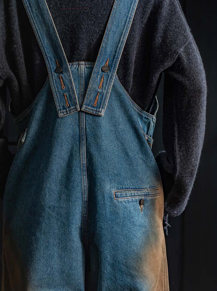 UMA WANG<br> WOMENS DENIM OVERALLS / BLUE×BROWN