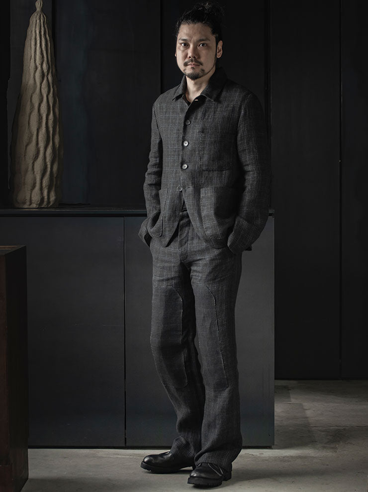 K'ANG<br> MENS KNEE PROTECT PATCH WIDE FIT TROUSERS / OFF BLACK