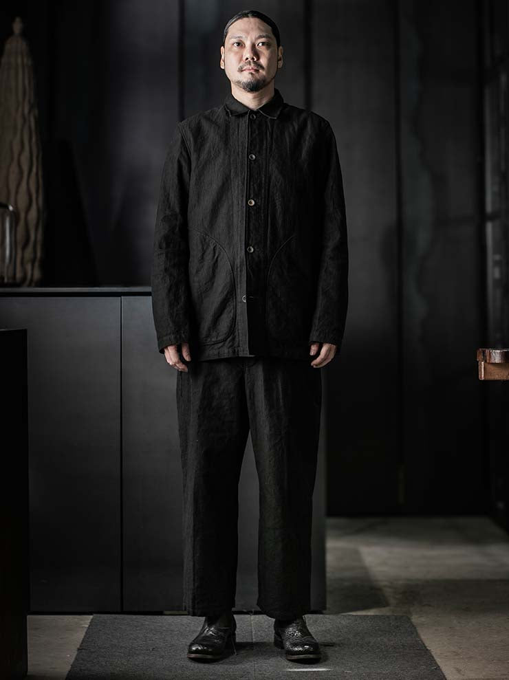 P.R.PATTERSON<br>UNLINED BASTING LINEN WORK JACKET / BLACK