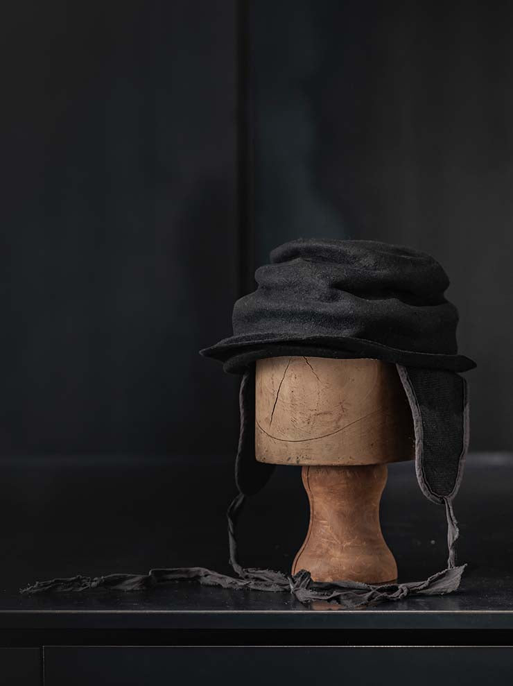 HORISAKI<br> Rabbit fur felt cap with ears RHNOSK / BLACK EB