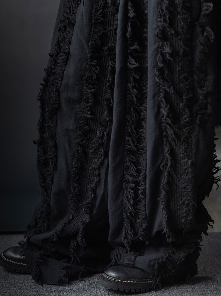 UMA WANG<br>WOMENS FRINGE WIDE TROUSERS / BLACK