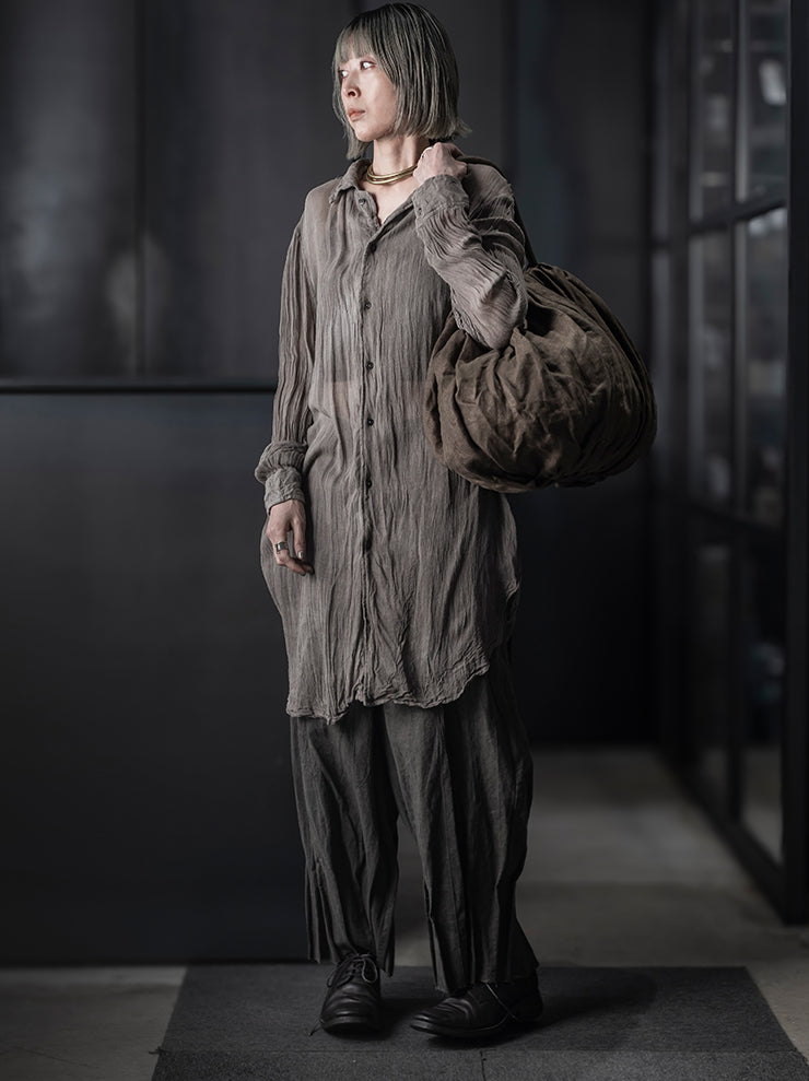 CHIAHUNG-SU<br> UNISEX HAND WOVEN MUD DYED BREATHABLE SHIRT / WEATHERED OAK