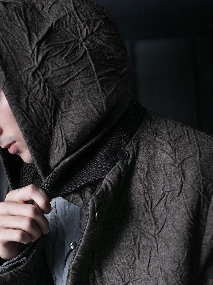 K'ANG<br>UNISEX OVERSIZE DETACHBLE HOOD REVERSIBLE COAT / OFF BLACK + BROWN