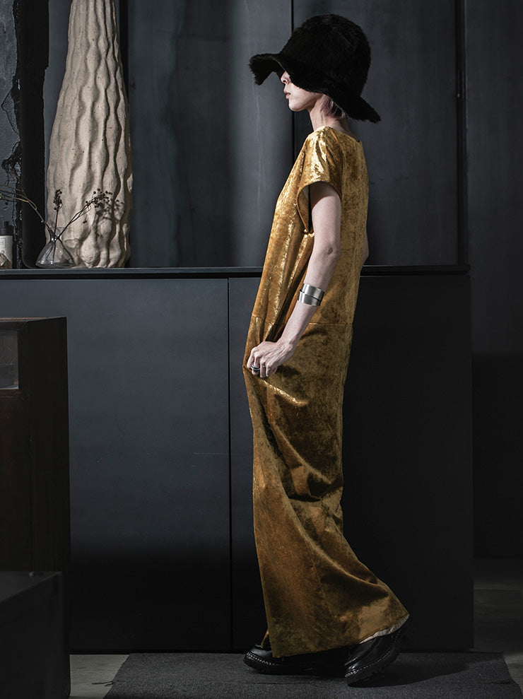 UMA WANG <br>WOMENS ベルベットスリットワンピース / GOLD