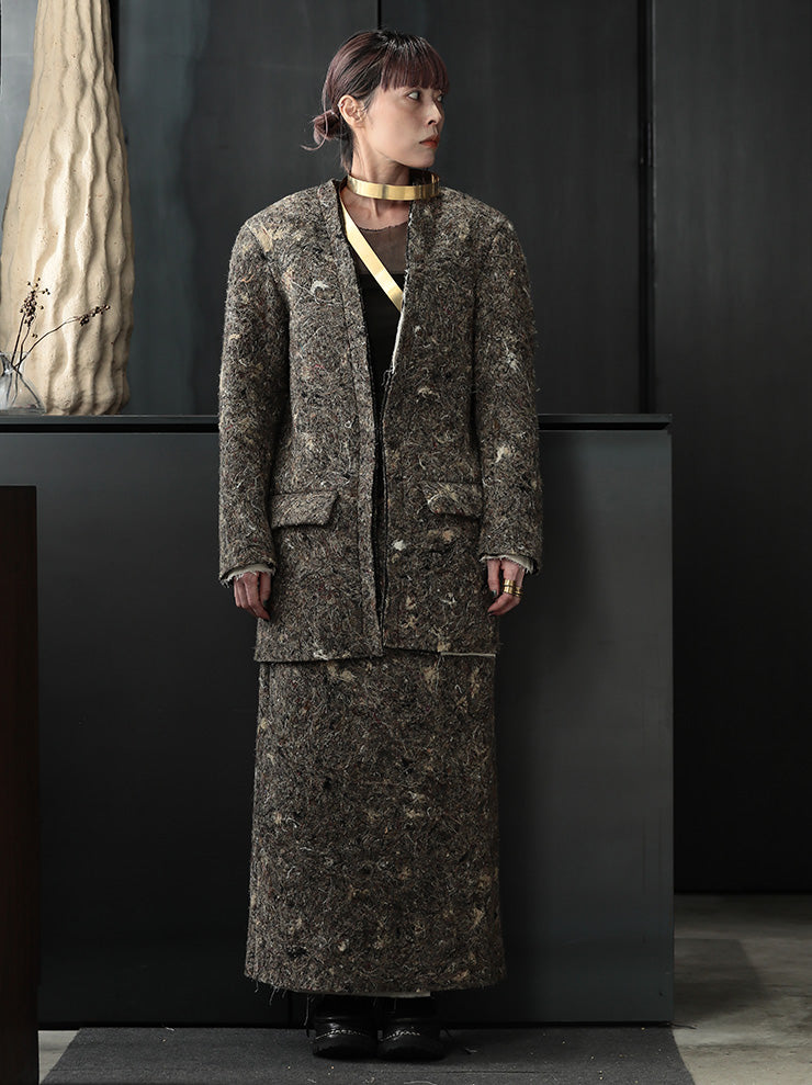 UMA WANG<br> WOMENS blended thread jacket / GRAY BROWN
