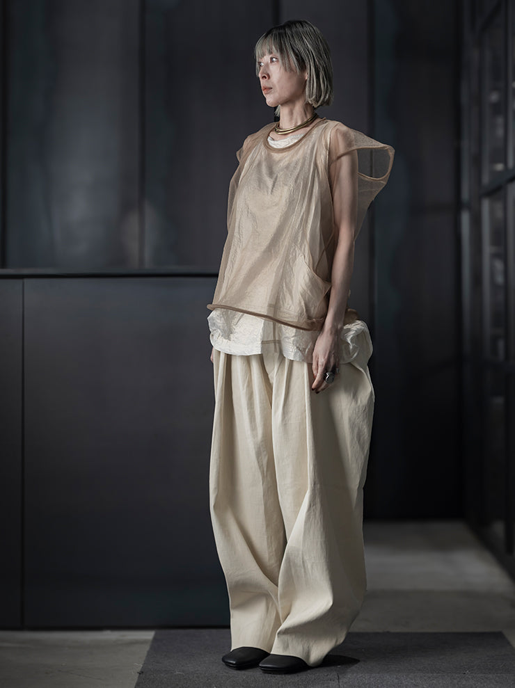 UMA WANG <br>WOMENS チュールスリーブレストップス / MUSTARD