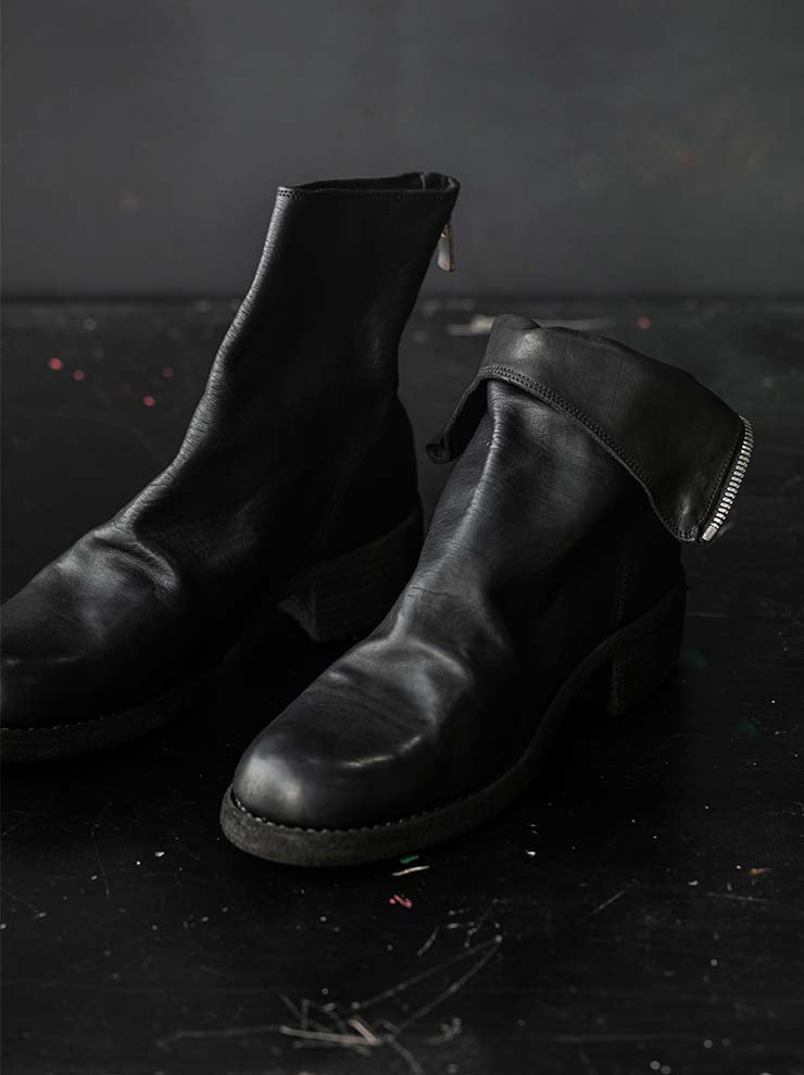 GUIDI<br>WOMEN'S BACK ZIP BOOTS THICK SOLE LEATHER 796Z BLKT / SOFT HORSE FULL GRAIN