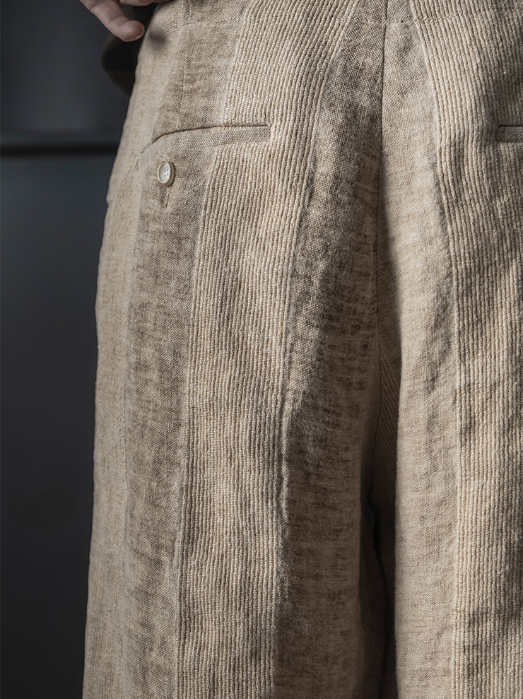 UMA WANG<br> MENS LINEN SHORTS / TAN